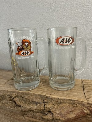 2 VTG A&W Root Beer Mugs Logo All American Food Lg Heavy Glass Thumbprint 7 