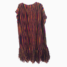 Hand knit Poncho Multicolor Yellow, Pink, Navy, Orange OSFM Fringe Hem Peruvian