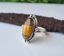 Tiger's Eye Gemstone 925 Sterling Silver Wedding Handmade Gift Her Ring PG1198