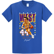 NEW RETRO KINGS JERRY WEST MR. CLUTCH ROYAL BLUE Tee Shirt SM-4XLRGE MADE IN USA