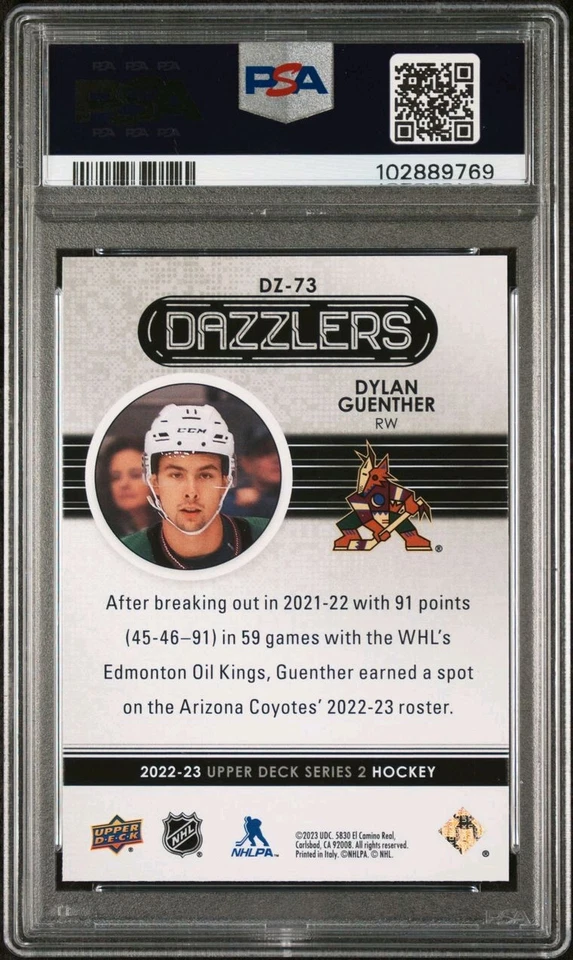 2022-23 UD Series 2 Dazzlers Orange Dylan Guenther #DZ-73 RC PSA-10 (POP-1) - Image 2 of 3