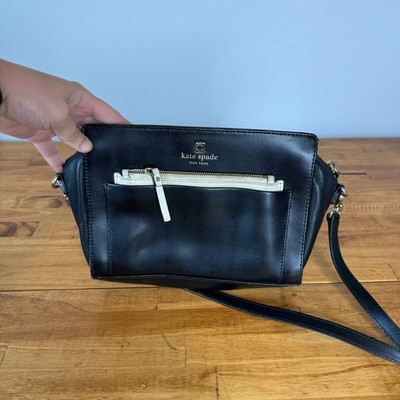 Kate Spade Adelia Black Leather Zip Top Crossbody Bag Purse
