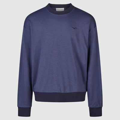 Cleptomanicx Boxy Crewneck Ligull Mini Stripe Herren Pullover Möwen Stickerei 