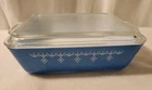 Vintage PYREX Blue Snowflake Garland 503 Refrigerator Dish 1 1/2 Qt Glass Lid