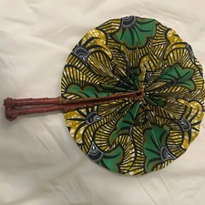 Green Yellow Floral Star Pattern African Folding Hand Fan