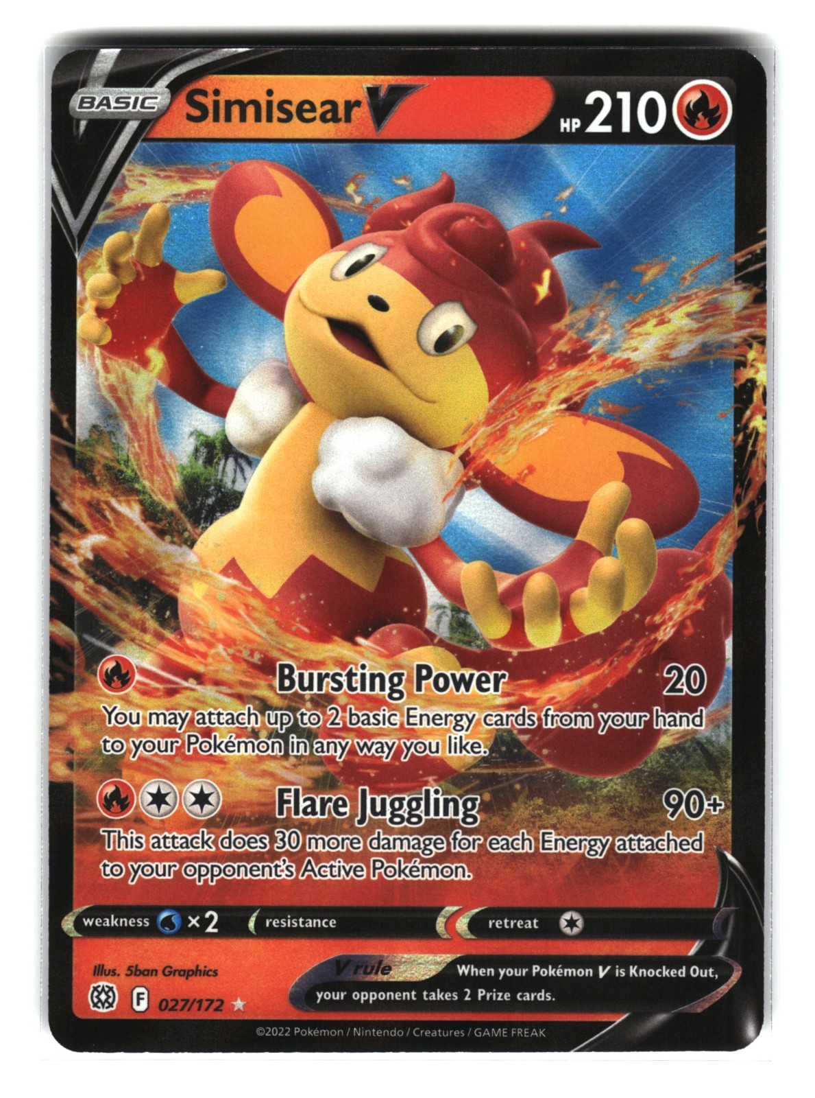 Simisear V 027/172 Holo Rare Brilliant Stars Pokemon Card 2022