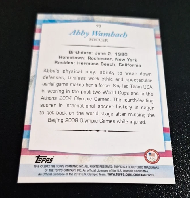 2012 TOPPS U.S. OLYMPIC TEAM & HOPEFULS GOLD SP #93 ABBY WAMBACH NRMT-MT L@@K!!! - Image 2 of 2