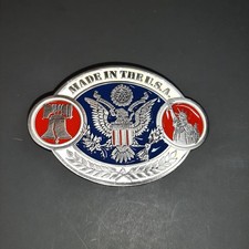 Vintage Enameled Made In The U.S.A. Eagle Belt Buckle Bell Statue Of Liberty