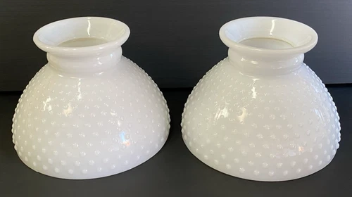 Lamp Shade Set of 2 Milk Glass GWTW 8" HOBNAIL Vintage Light Diffuser