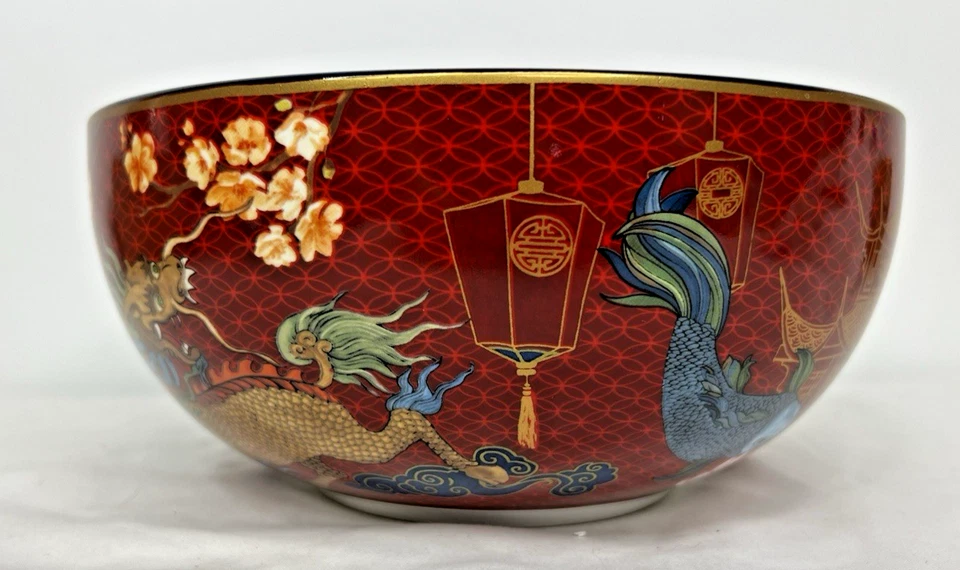 Williams Sonoma Año Nuevo Lunar Dragón Fideos Cuenco para Servir Rojo 9" x 4" Borde Dorado Foto 4 de 4