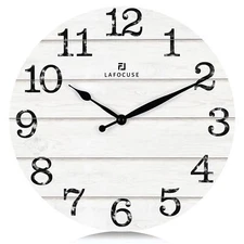 12 Inch Wooden Farmhouse White Wall Clocks Rustic Distressed Clock SilentVint...