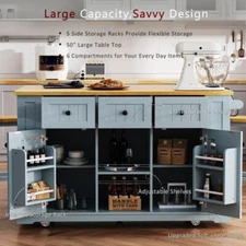 53'' Large Rolling Kitchen Island Cart with Drop Leaf Power Outlet Storage Rack