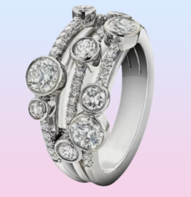 New Silver statement stacking bubble ring clear stones rain dance sale size 56 P