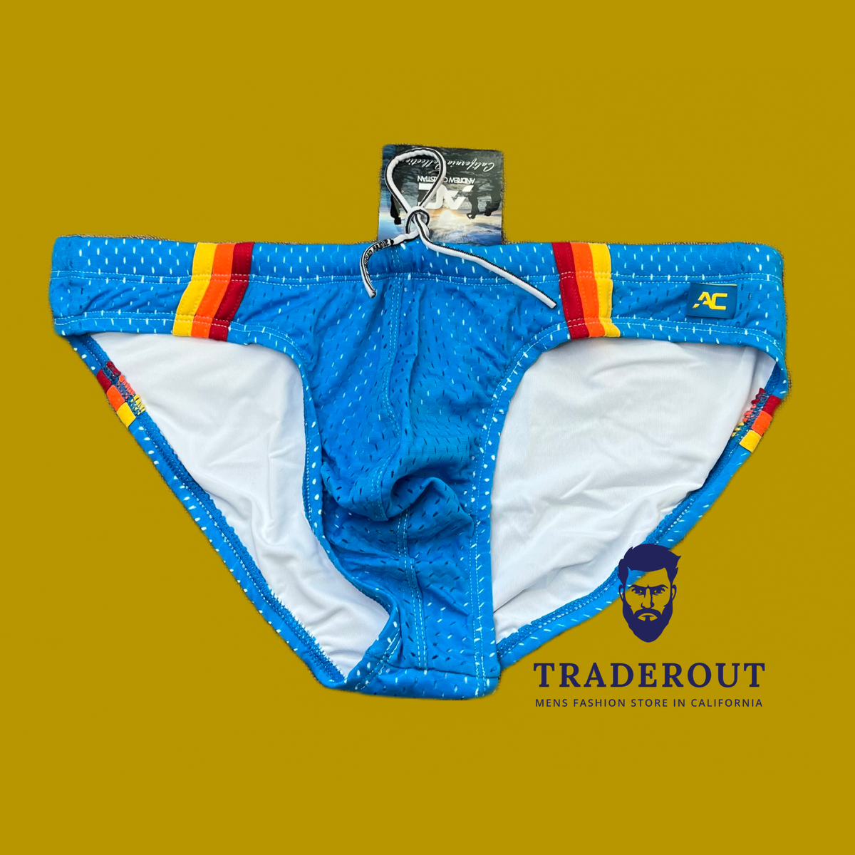 Andrew Christian men blue California Mesh swim bikini brief