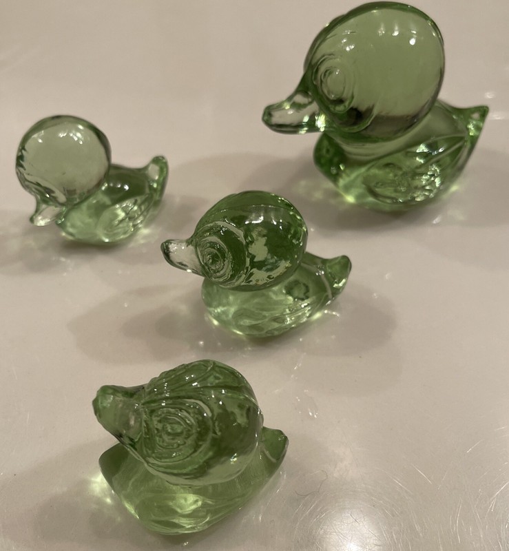 Zwiesel Germany Green Glass Duck Family Figurines Cristallerie!!!