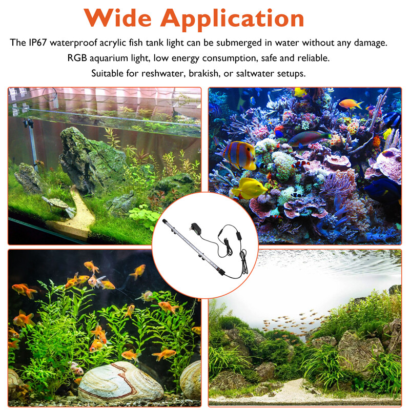 19CM/49CM Underwater Aquarium LED Light Fish Tank RGB Submersible Lamp ...