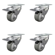 3 Inch Gray Polyurethane Swivel Top Plate Caster Set with Total Lock Brake SCC