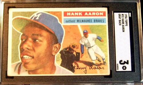 1956 Topps 31 Hank Aaron HOF ( GRAY BACK ). SGC 3 VG. (TX0551).