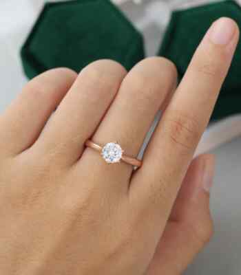 6 Prong Style Sterling Silver Solitaire Moissanite Round Cut Engagement Ring