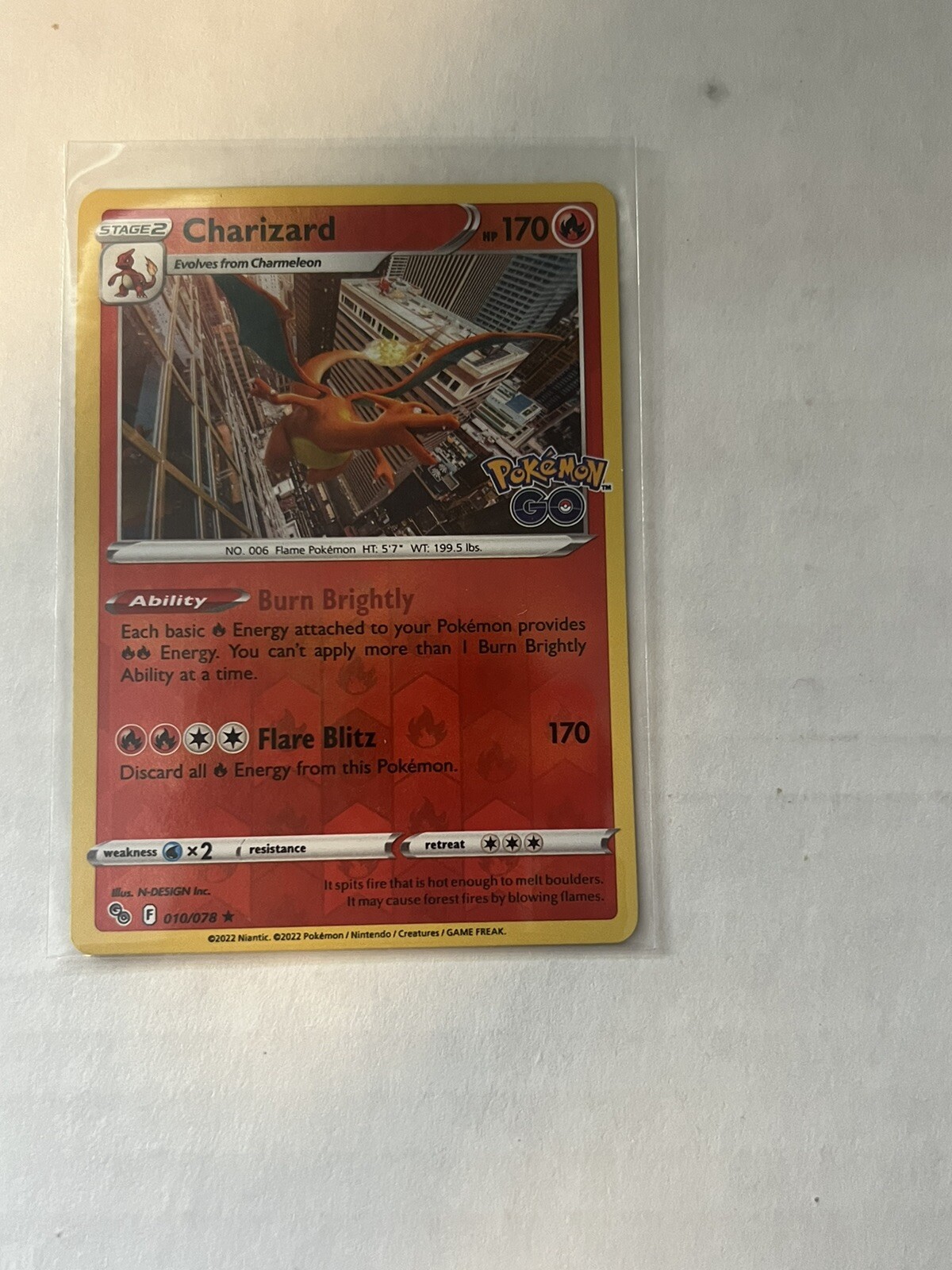 Pokemon Card Charizard Pokemon Go Reverse Holo Rare 010/078 Near Mint