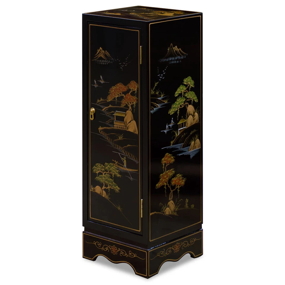 Vendedor dos EUA - Armário de pedestal chinês chinoiserie laca preta - Imagem 3 de 4