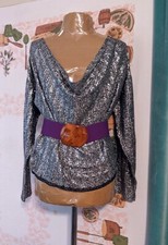 Vintage 70s silver and black metallic disco deco Drape Top