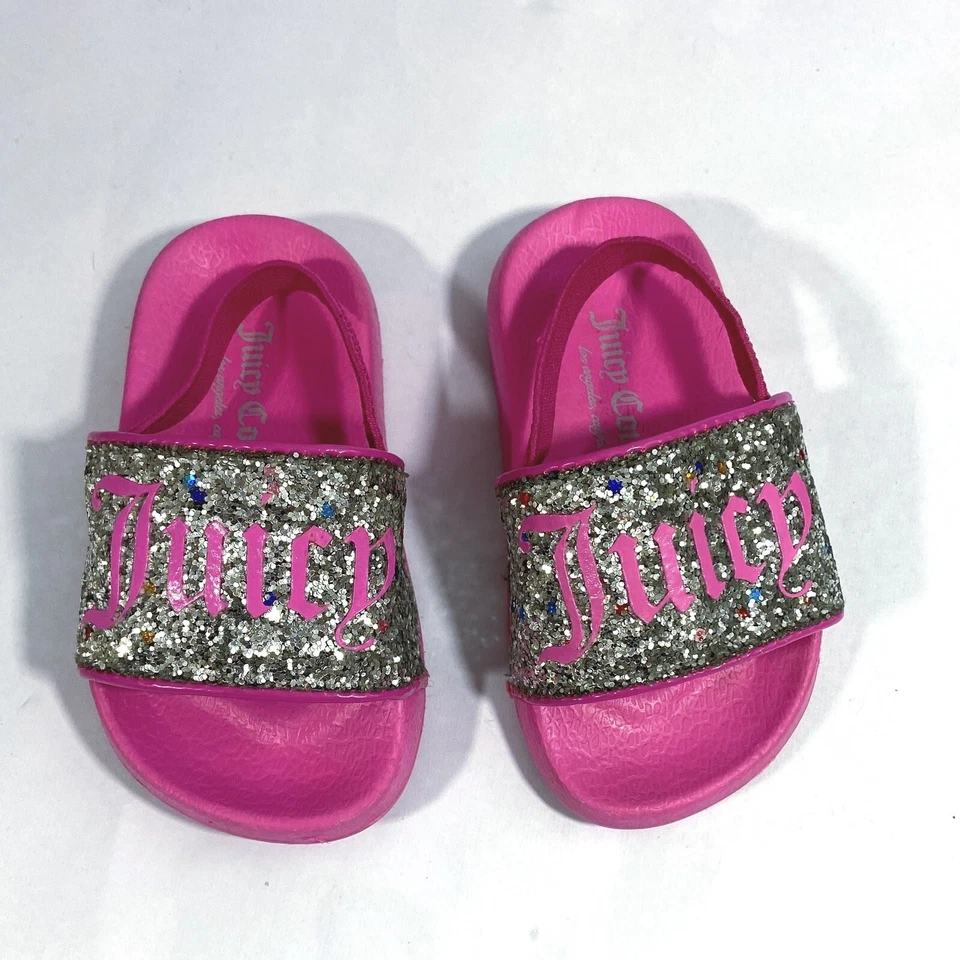 Sandalias deslizantes JUICY COUTURE para bebés niñas plateadas brillantes/rosa Reino Unido infante 5 Foto 2 de 4