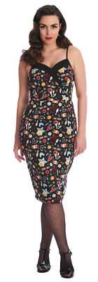 Banned ''STAR STRIKE'' Vintage BOWLING Atomic Flash Strappy PENCIL Dress Rockabilly