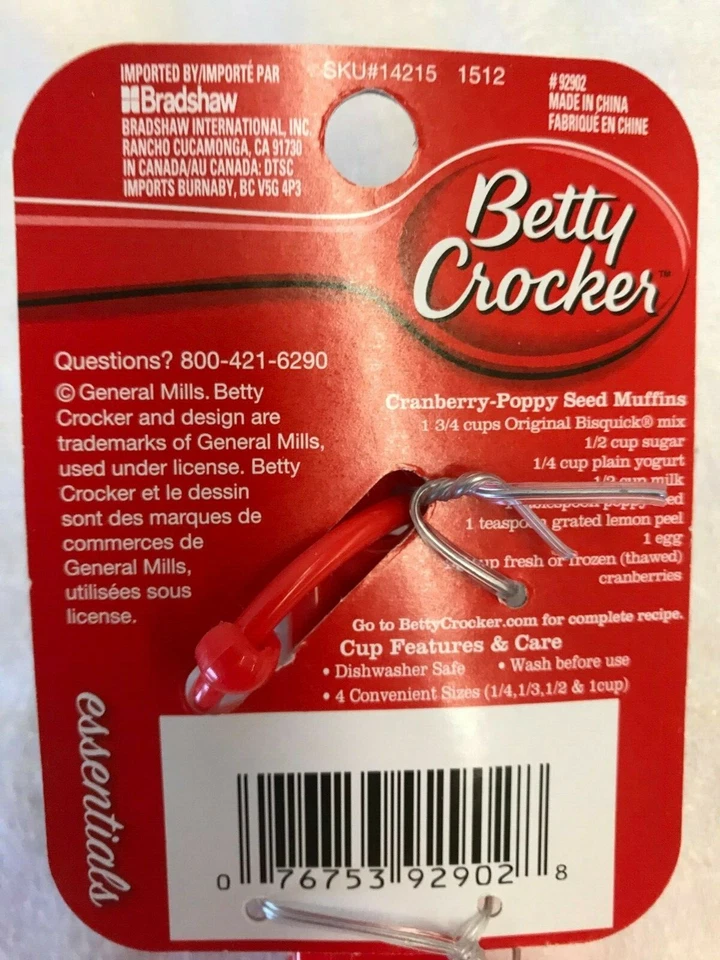 Taza Medidora 4 Piezas #14215 Betty Crocker Plástico Rojo Foto 4 de 4