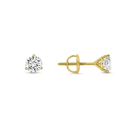 3/4 kt runde LabCreated gewachsene Diamant Ohrringe 18 K Gelbgold F/VS 3 Krappen Schraube