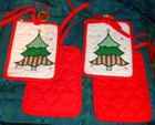 4 Vintage Matching Christmas Potholders with Christmas trees new 1980s — photo 4