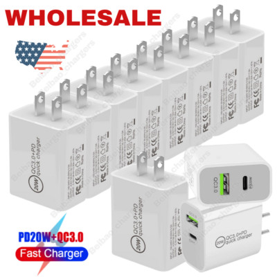 PD 20W USB-C Power Adapter Fast Wall Charger For iPhone 17 16 15 12 13 14 11 Lot