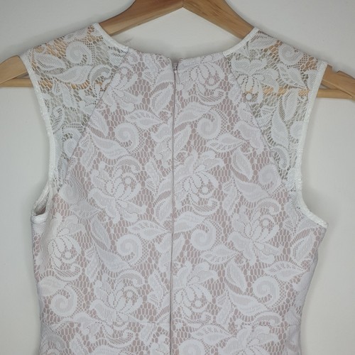 Womens Warehous Dress Nude Cream Lace Overlay Sleeveless Bodycon UK 10 - Picture 10 of 13