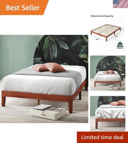 Wen Cherry Finish King Platform Bed Frame - Solid Wood, No Box Spring Needed