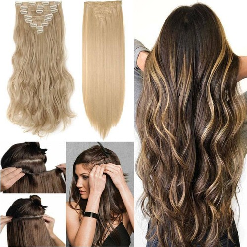 Thick 8Pcs 18Clips Clip in Full Head Hair Extensions Curly Straight For Woman US - Picture 21 of 69
