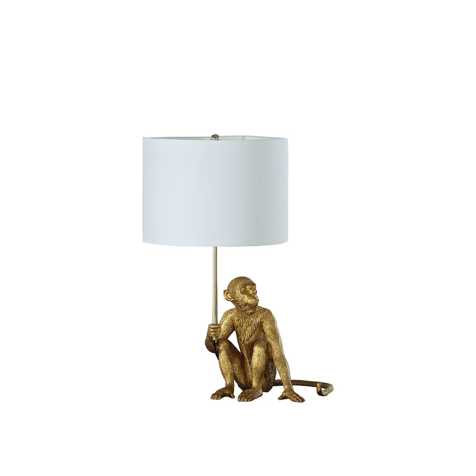 26" Antiqued Gold Sitting Monkey Table Lamp With White - Image 2 of 4