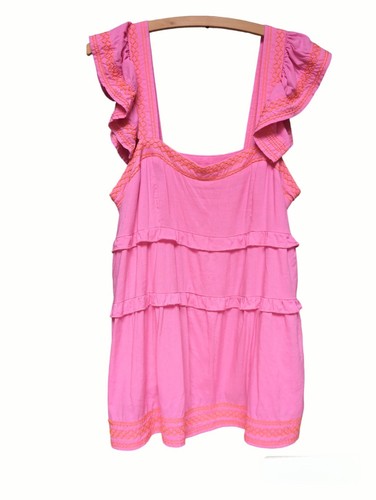 Haut rose babydoll manches volantes brodé femme MOYEN J. Marie The Calli