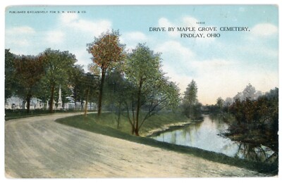 Vintage 1908 Postcard of Drive By Maple Grove  Cemetery in Findlay, Ohio