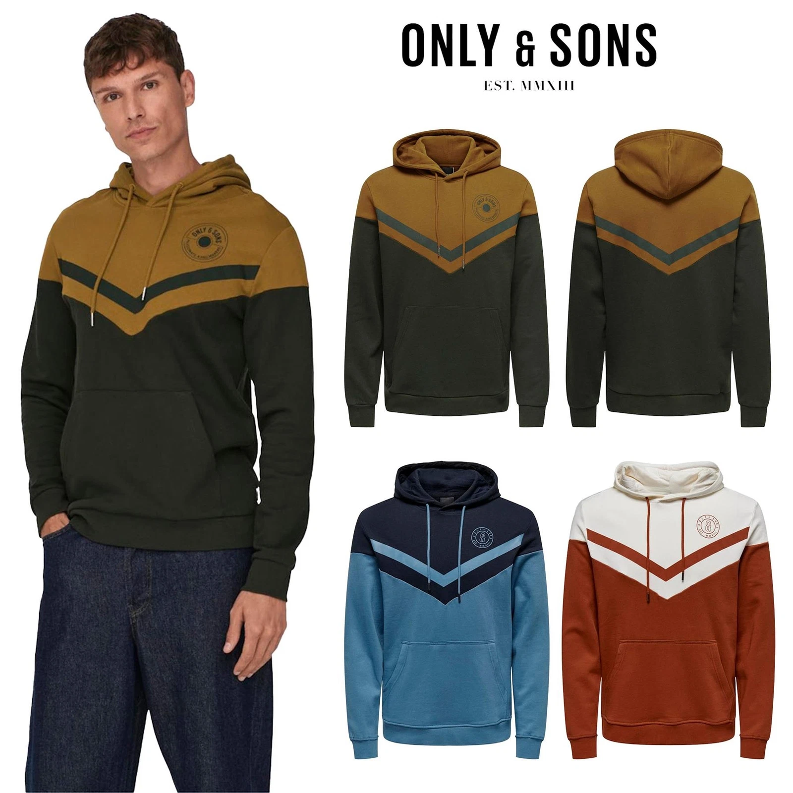 Classic Mens Hooded Long Sleeve Sweatshirt 100% Cotton, Regular Fit, Sizes S-2XL