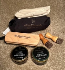 NWT Allen Edmonds #531 Shoe Care Kit Brown & Black Polish 3 Brushes, 2 Cloths