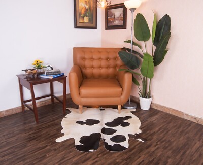 100% Genuine Cowhide Rug Small 4x4 ft New Cow Skin Fresh Leather Black and White