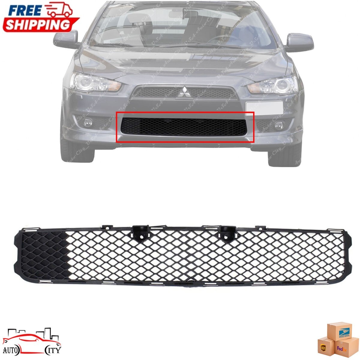 New Front Bumper Lower Grille Gril Black Plastic For 2008-2015 Mitsubishi Lancer