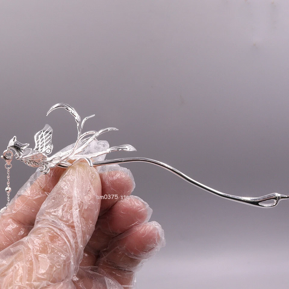 Real 925 Sterling Silver Hairpin Phoenix Beauty Hair Bun Hair Stick Jewelry - image 4 of 4