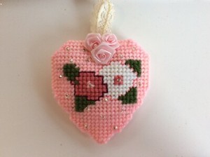 Valentine / Christmas Heart Ornament, handmade, needlepoint
