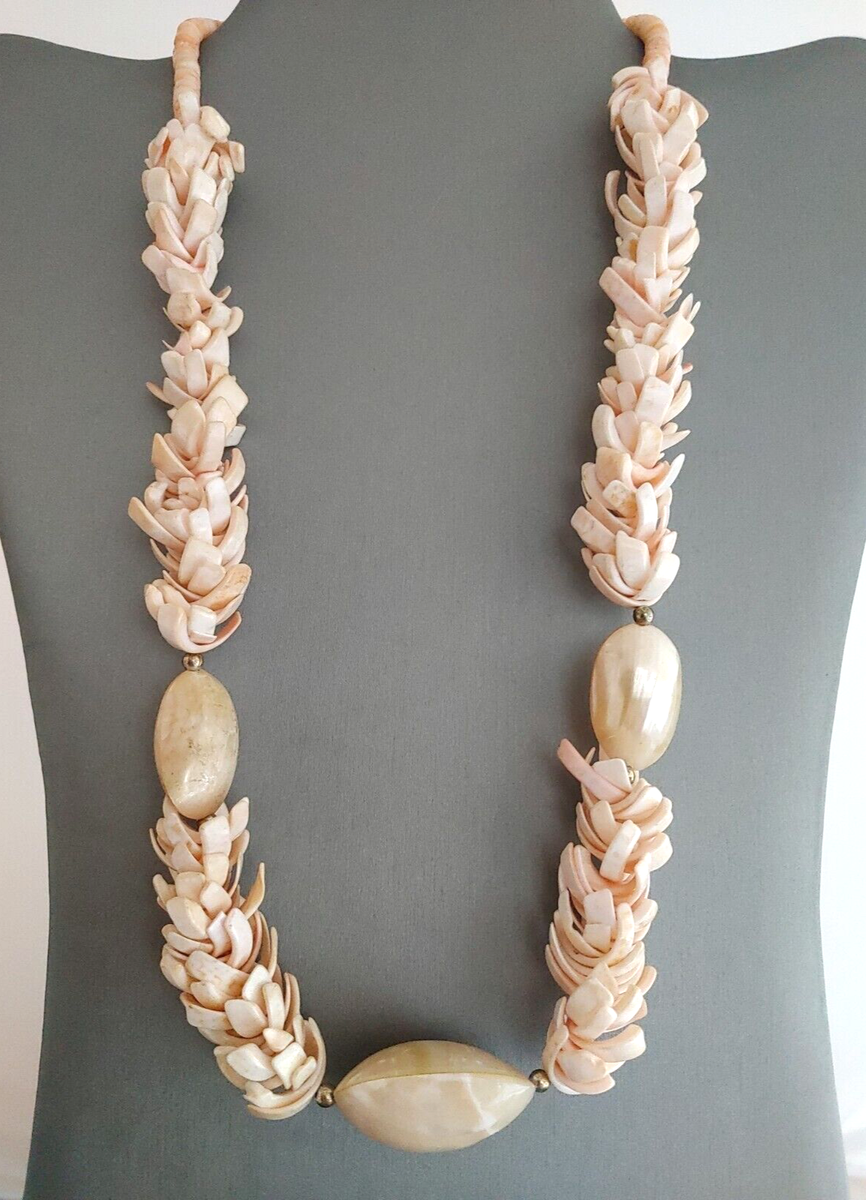 Vintage Peach Pink Shell Necklace Beaded HEISHI Organic Beach 23