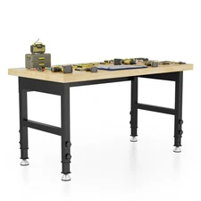 48'' Adjustable Workbench Solid Wood Work Bench Table Metal Tool Bench Work