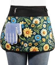 Garden Apron for Women with 6 Pockets - Half Floral Design