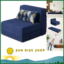 Space-Saving Dark Blue Convertible Sofa Bed - High-Density Foam Comfort for Kids
