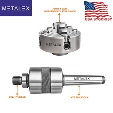 70mm 4 Jaw Independent Lathe Chuck Reversible MT3 Live Center Tailstock Drill