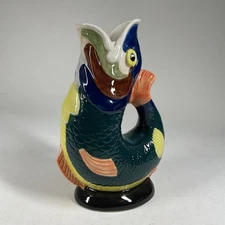 Vintage Darmouth Wade Ceramics Gluggle Jug Pitcher Vase Multicolor Fish Koi